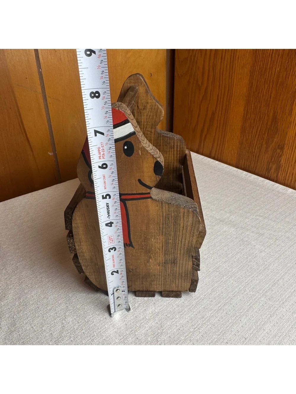 Vintage Wooden Teddy Bear Basket Christmas Storage Caddy Rustic Holiday Decor